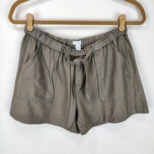 HINGE Navy Green Drawstring Boho Shorts